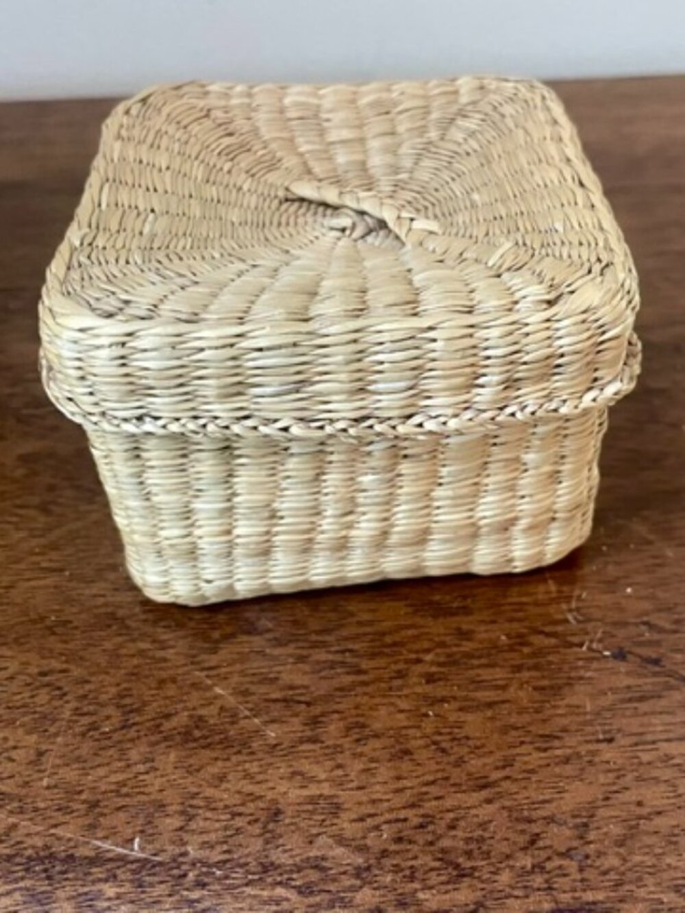 Vintage Square Sea Grass Box Trinket Jewelry Box w Lid
